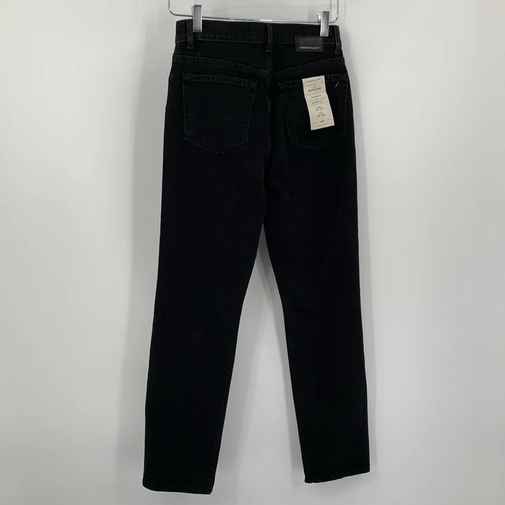 Current Elliott Boyfriend jeans denim Onyx black distressed shredded knee new 23